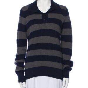 Burberry’s Striped Navy and Gray Cotton Unisex Sweater